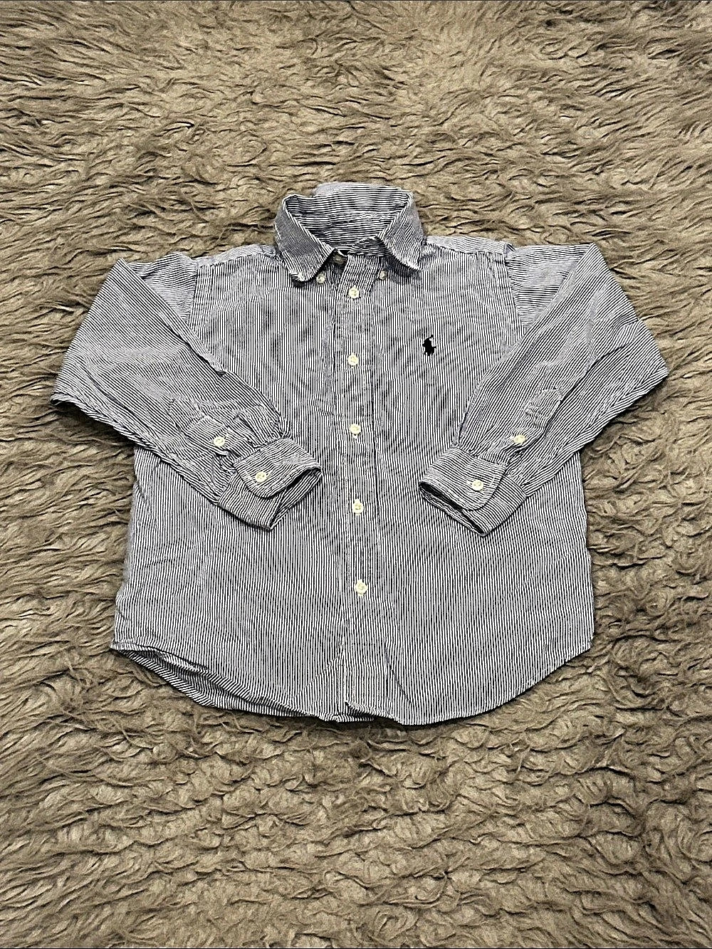 Ralph Lauren Boys Cotton Logo Button-Down Shirt Blue & White Stripped Size 5